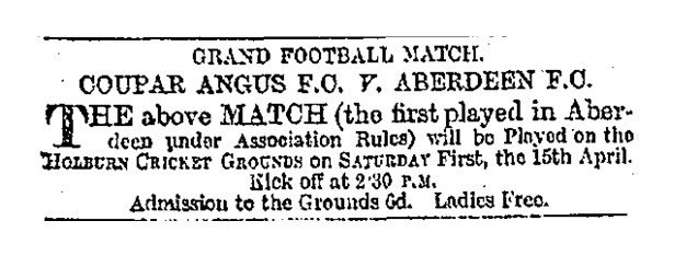 Aberdeen F.C. advert for return match with Coupar Angus F.C. - Photo courtesy of Fraser Clyne