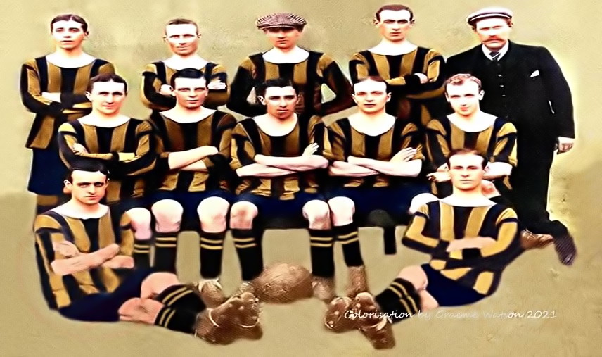Aberdeen F.C. 1907-08 - No copyright - attached. Colorisation by Graeme Watson 2021.