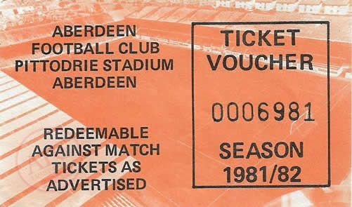 Aberdeen Football Club Ltd, 1981-82 Ticket Voucher