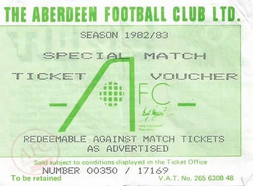 Aberdeen Football Club Ltd, 1982-83 Ticket Voucher