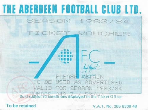 Aberdeen Football Club Ltd, 1983-84 Ticket Voucher