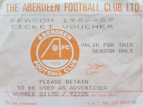 Aberdeen Football Club Ltd, 1986-87 Ticket Voucher