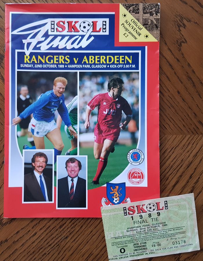 Aberdeen v Rangers 22 Oct 1989, programme & ticket.