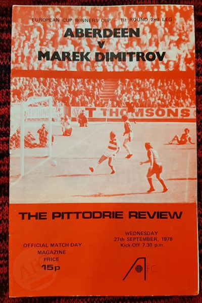 From Graeme Watson's personal collection - Aberdeen v Marek Dimitrov 26 Sep 1978, programme