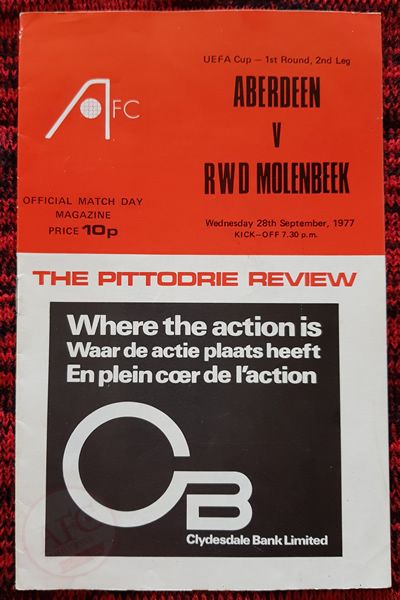 From Graeme Watson's personal collection - Aberdeen v RWD Molenbeek 28 Sep 1977, programme