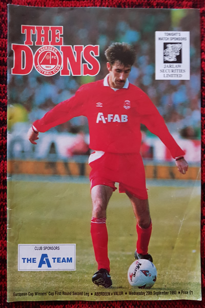 From Graeme Watson's personal collection - Aberdeen v Valur 29 Sep 1993, programme
