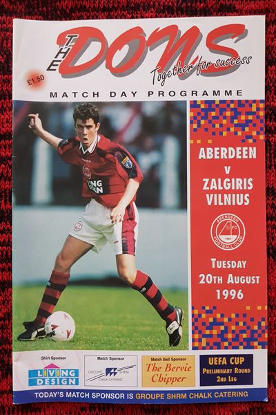 From Graeme Watson's personal collection - Aberdeen v Žalgiris Vilnius 20 Aug 1996, programme
