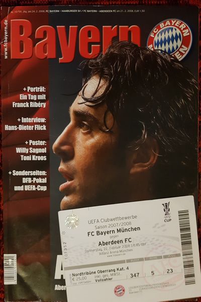 From Graeme Watson's personal collection - Bayern Munich v Aberdeen 21 Feb 2008, programme & ticket