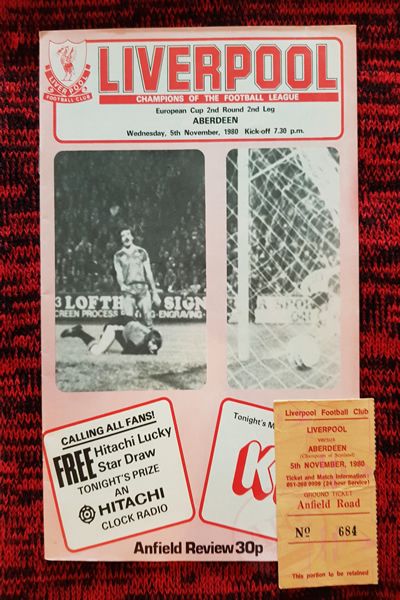 From Graeme Watson's personal collection - Liverpool v Aberdeen 05 Nov 1980, programme & ticket