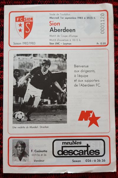 From Graeme Watson's personal collection - Sion v Aberdeen 25 Aug 1982, programme