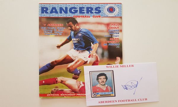 Willie Miller 22 February 1992, first match programme and autographed photo - Copyright © 2021 Graeme Watson.