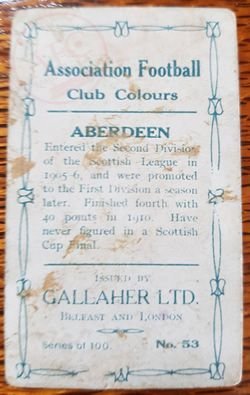 From Graeme Watson's personal collection, Donald Colman Cig Card Aberdeen F.C. 1909-10 back.