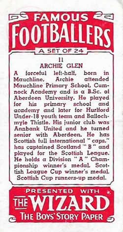 From Graeme Watson's personal collection, Archie Glen Football Card Aberdeen F.C. (back).