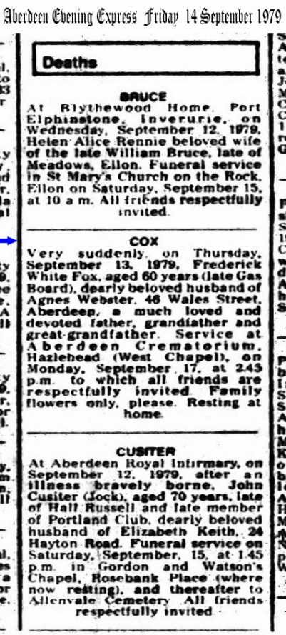 Frederick White Cox, Newspaper Article - Courtesy of Derek Walker.