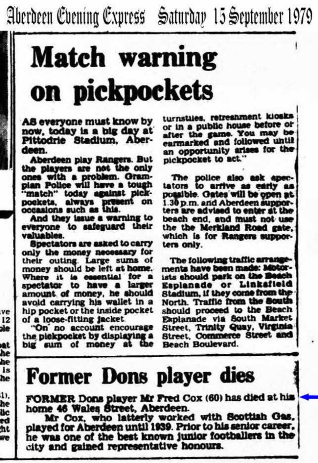 Frederick White Cox, Newspaper Article - Courtesy of Derek Walker.