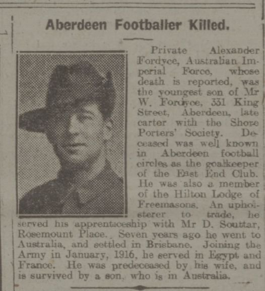 Private: Alexander Fordyce, Obituary, Evening Express Newspaper, dated 17 Nov 1917 - Courtesy of Anne Park.