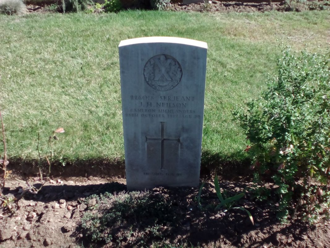 Sgt: James Hadden Neilson, grave stone, Kirechkoi-Hortakoi Military Cemetery, Exochi, Regional unit of Thessaloniki, Central Macedonia, Greece