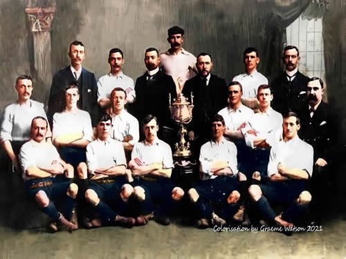 Aberdeen Football Club 1901-02, Team Photo - original B&W picture - No copyright - attached - Colorisation by Graeme Watson 2021