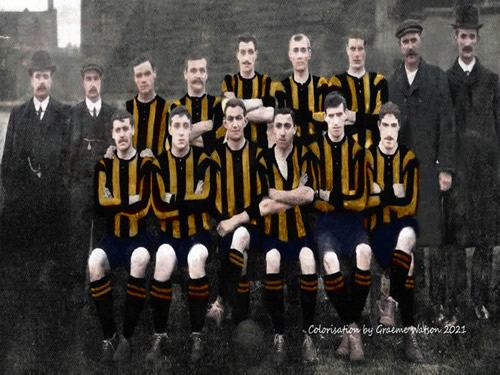 Aberdeen Football Club 1904-05, Team Photo - original B&W picture - No copyright - attached - Colorisation by Graeme Watson 2021