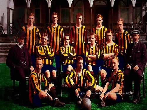 Aberdeen Football Club 1908-09, Team Photo - original B&W picture - No copyright - attached - Colorisation by Graeme Watson 2021