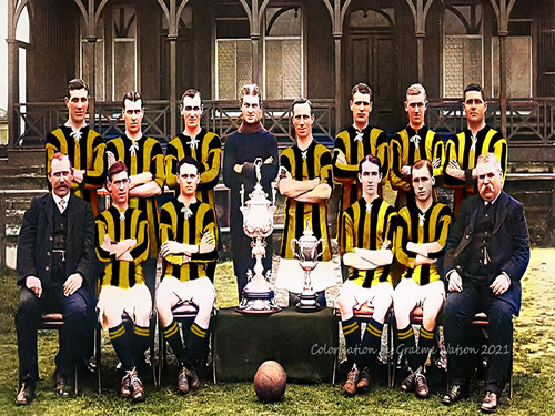 Aberdeen Football Club 1914-15, Team Photo - original B&W picture - No copyright - attached - Colorisation by Graeme Watson 2021