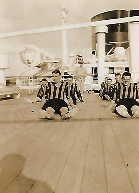 Aberdeen FC’s 1937 tour party, group photo. On board ‘Stirling Castle’ship - From Graeme Watson's personal collection, of rare personal Photos of Aberdeen Football Club's, Tour of South Africa 1937 - Copyright © 2020 Graeme Watson.