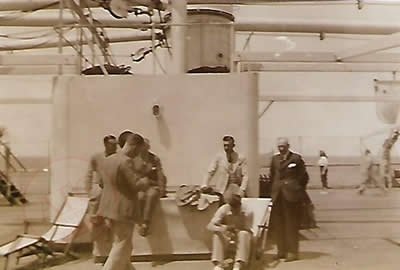 On board ‘Stirling Castle’ ship. On board ‘Stirling Castle’ ship - From Graeme Watson's personal collection, of rare personal Photos of Aberdeen Football Club's, tour of South Africa 1937 - Copyright © 2020 Graeme Watson.