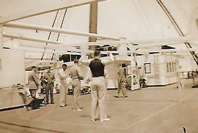 On board ‘Stirling Castle’ ship. On board ‘Stirling Castle’ ship - From Graeme Watson's personal collection, of rare personal Photos of Aberdeen Football Club's, tour of South Africa 1937 - Copyright © 2020 Graeme Watson.