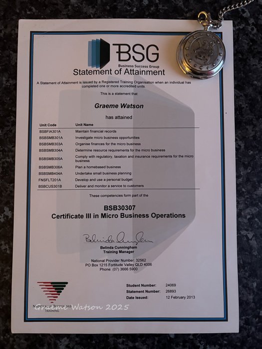 Cert III in Micro Business Operations - SCQF 6 or NVQ level 2 (GCSE equivalent)