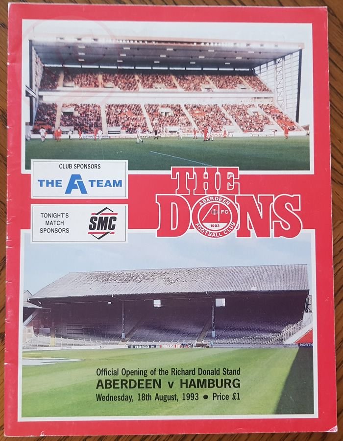 Aberdeen v Hamburg SV 18 August 1993, programme
