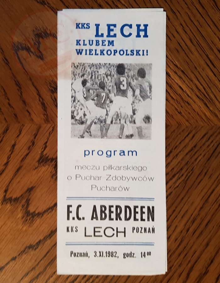 From Graeme Watson's personal collection - Lech Poznań v Aberdeen 03 Nov 1982, programme