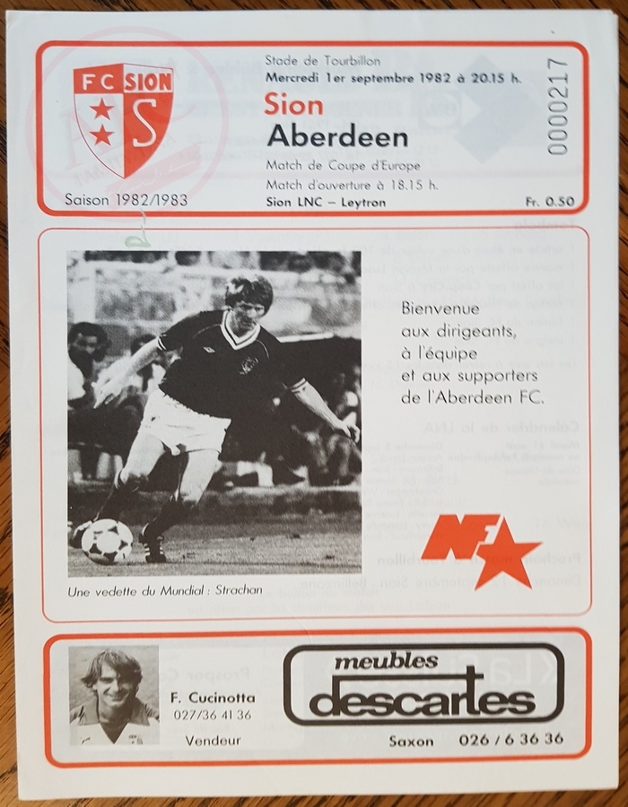 From Graeme Watson's personal collection - Sion v Aberdeen 01 Sep 1982, programme