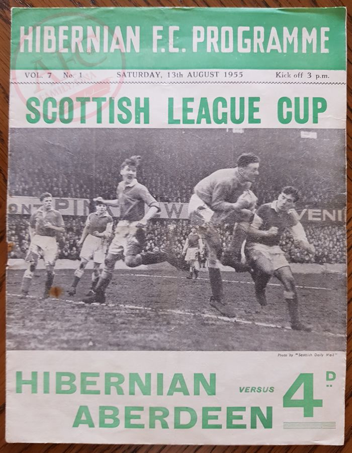 Hibernian v Aberdeen 13 August 1955, programme